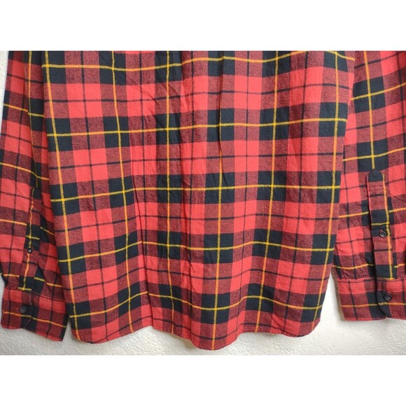 J Crew Flannel Shirt Men's Large Buffalo Plaid Red Black Long Sleeve Cotton - Picture 6 of 10